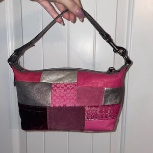 Coach Patchwork Shoulder Bag - Pink and Silver